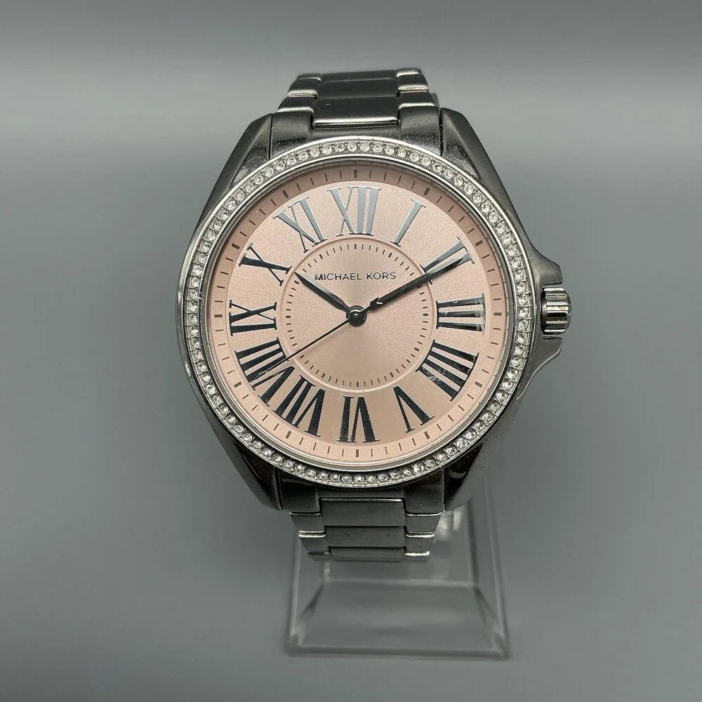 Michael Kors Womens Watch 33mm Pink Crystals Stainless MK-6929 New Battery 6.25